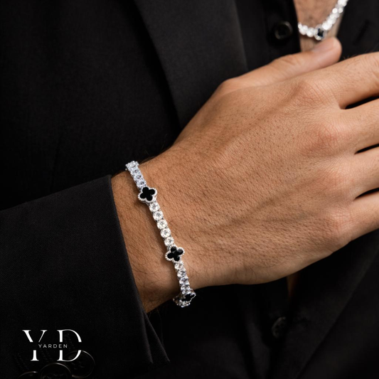 צמיד טניס תלתן - זהב לבן