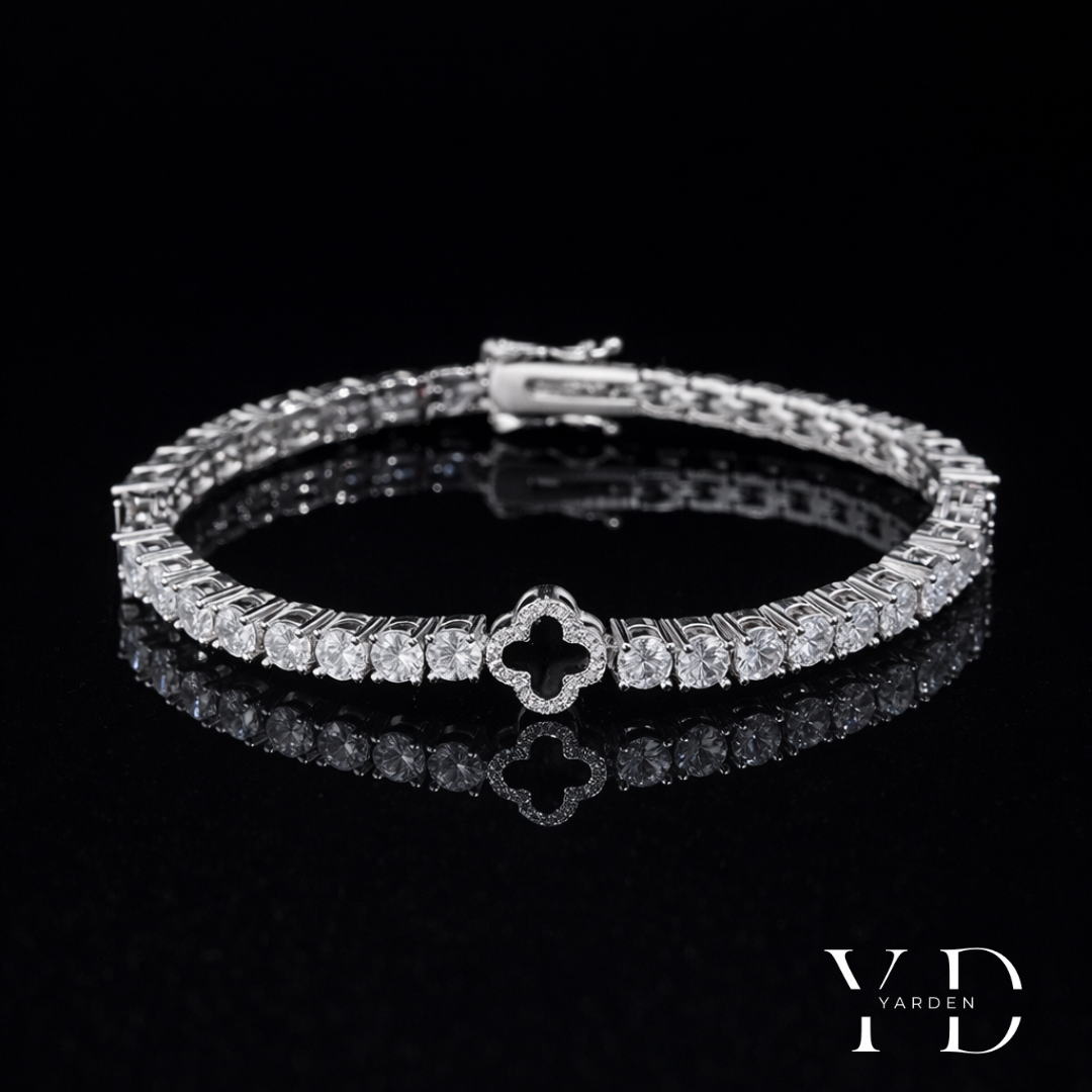 צמיד טניס תלתן - זהב לבן