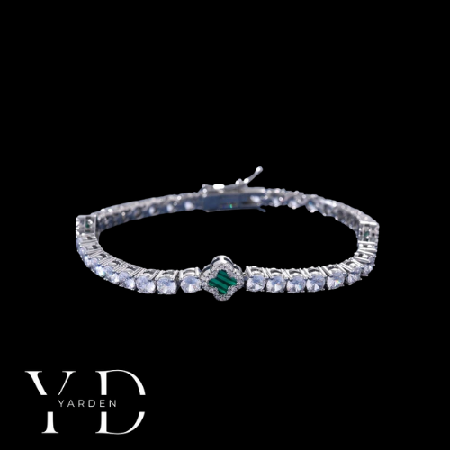 צמיד טניס תלתן ירוק - זהב לבן