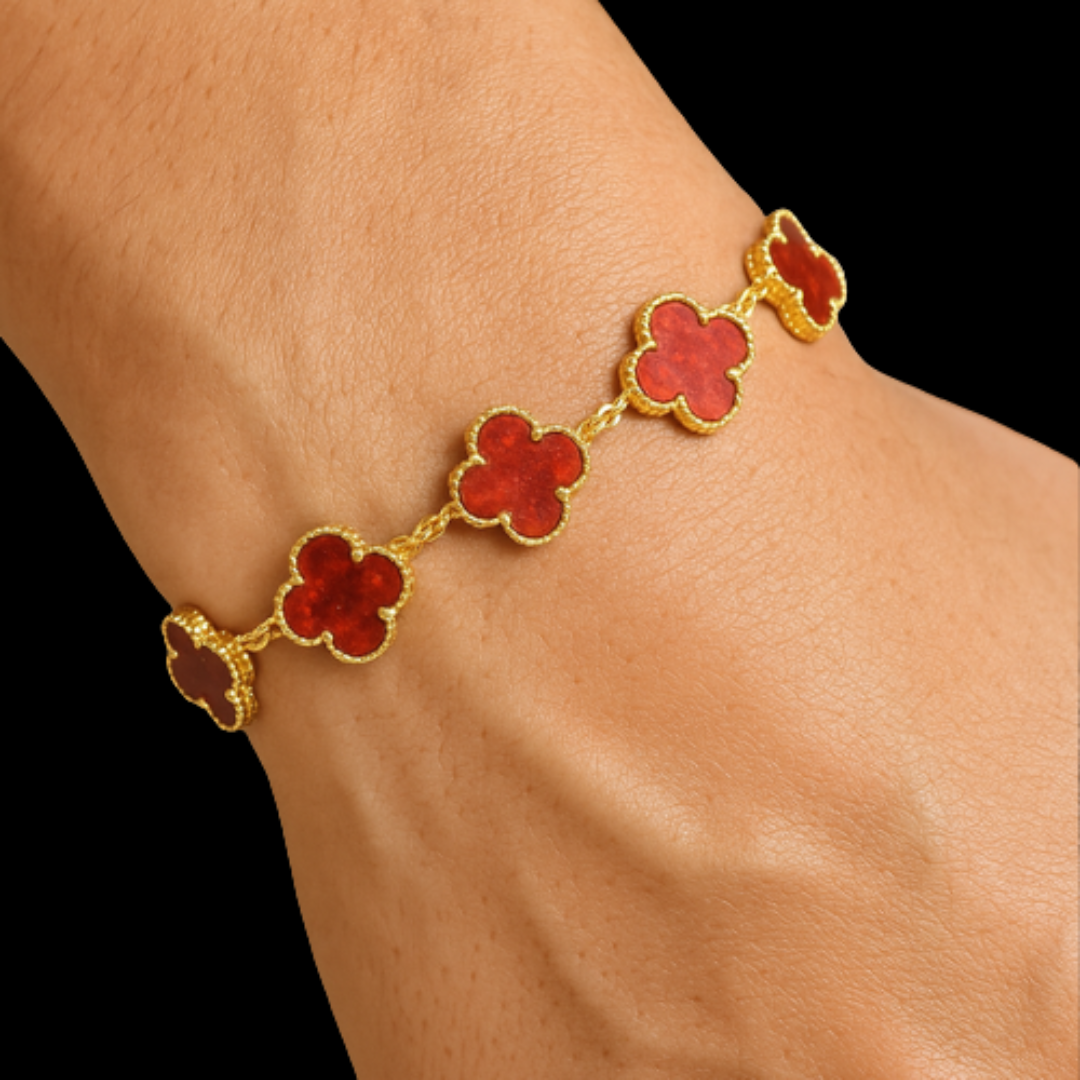 צמיד תלתן אדום זהב 18 קראט