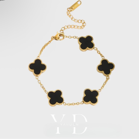 צמיד תלתן שחור זהב