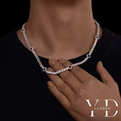 שרשרת טניס תלתן - זהב לבן